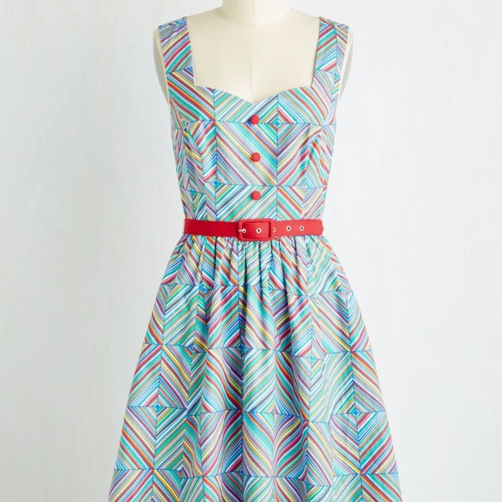Modcloth "Biking Through Brussels" Dress in Prism NWOT